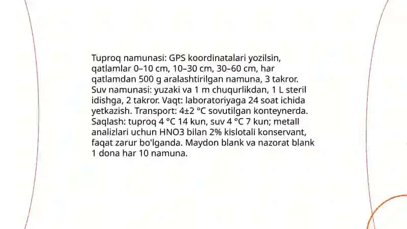 Tuproq va suv ifloslanishda ion bogʻlanishi birikmalar borligini aniqlab ulardan tozalash loyihasini ishlab chiqish 4