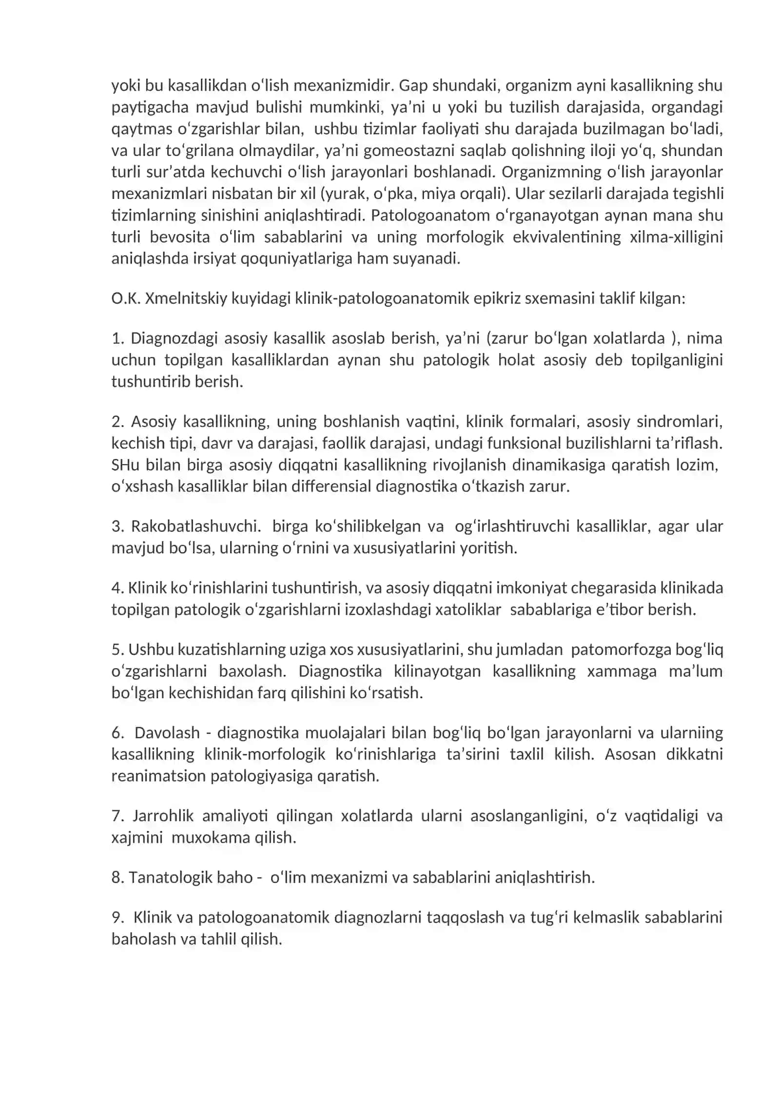 34-Mavzu.Patologik anatomiya xizmatini tashkil etishning qoidalari va uning O‘zbekiston Respublikasi sog‘liqni saqlash tizimida tutgan axamiyati. Kasalliklarni patologoanatomik jihatdan tekshirish va aniqlash usullari. Autopsiya, biopsiya 4