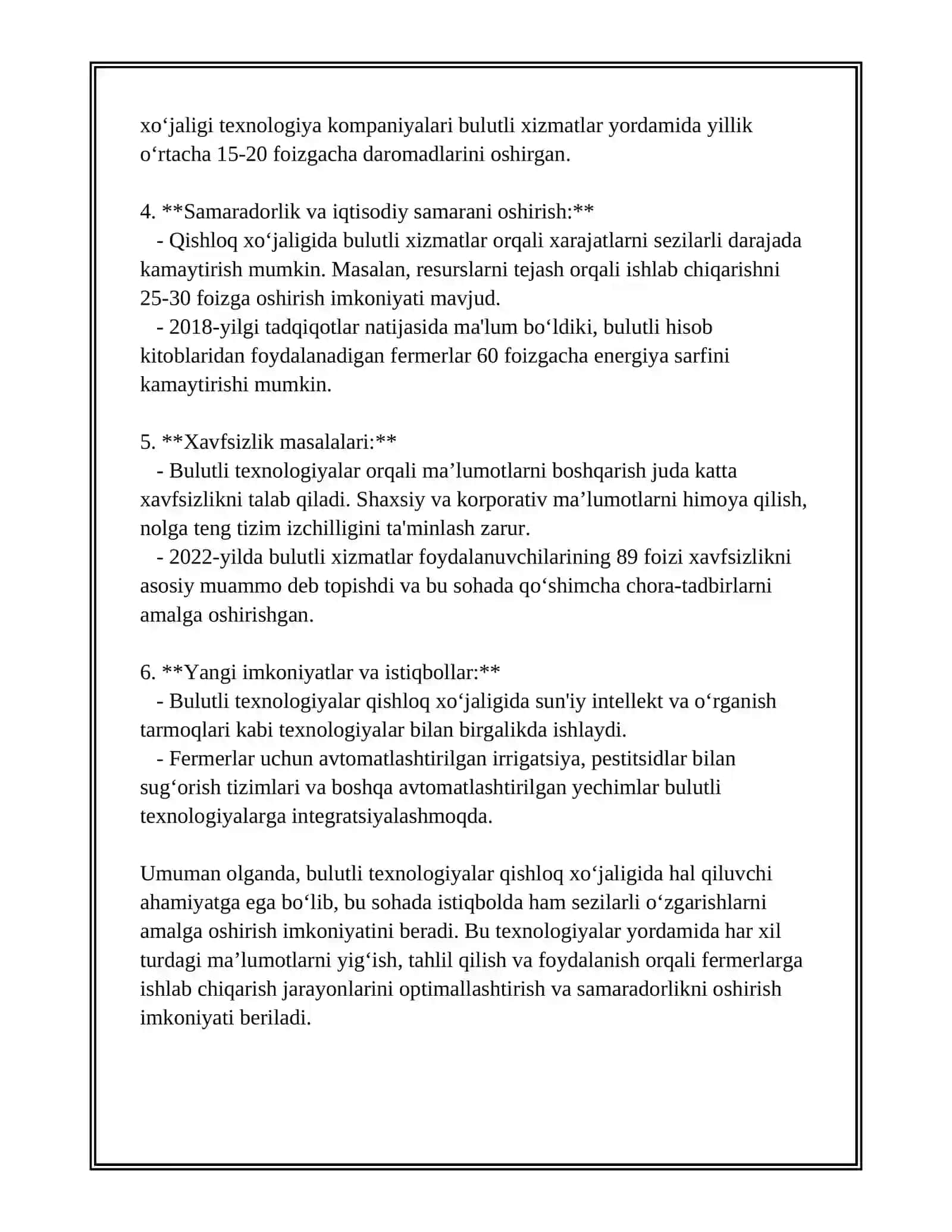 QISHLOQ XOʻJALIGIDA BULUTLI TEXNALOGIYALARDAN FOYDALANISH 5TA TAVSIYA 4
