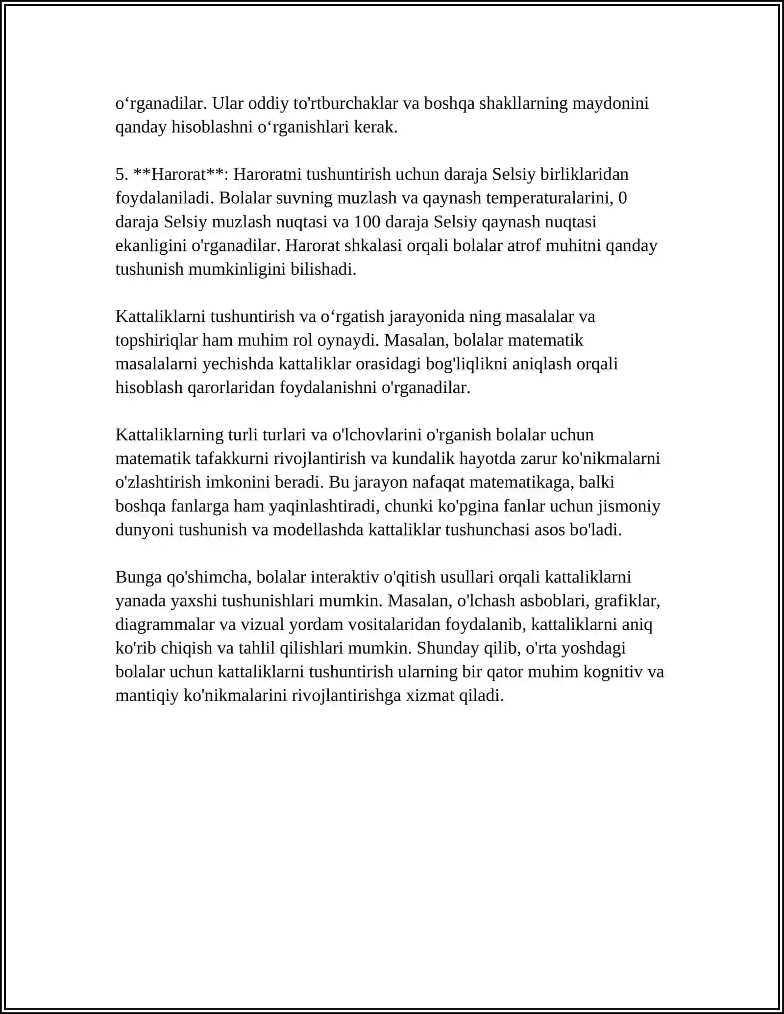 OʻRTA YOSHIDAGI BOLALARDA PREDMETLARNING KATTALIK OʻLCHAMI VA ULARNI OʻLCHASH HAQIDAGI TASAVVURLARNI SHAKLLANTIRISH 4