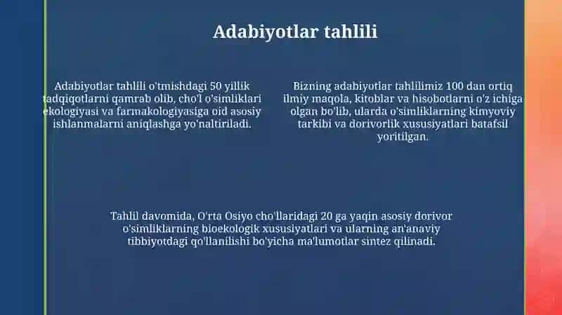 Cho‘l pog’onasida o‘sadigan dorivor o‘simliklarning bioekologik xususiyatlari o‘rganish 4