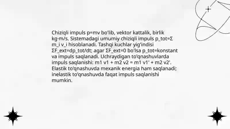 Impuls momenti va elastik kuchlar 4