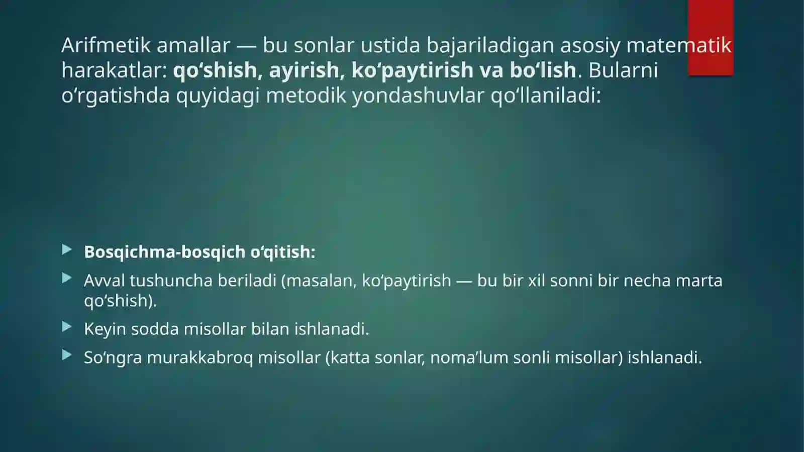 Arifmetika amallarini bajarish metodikasi 4