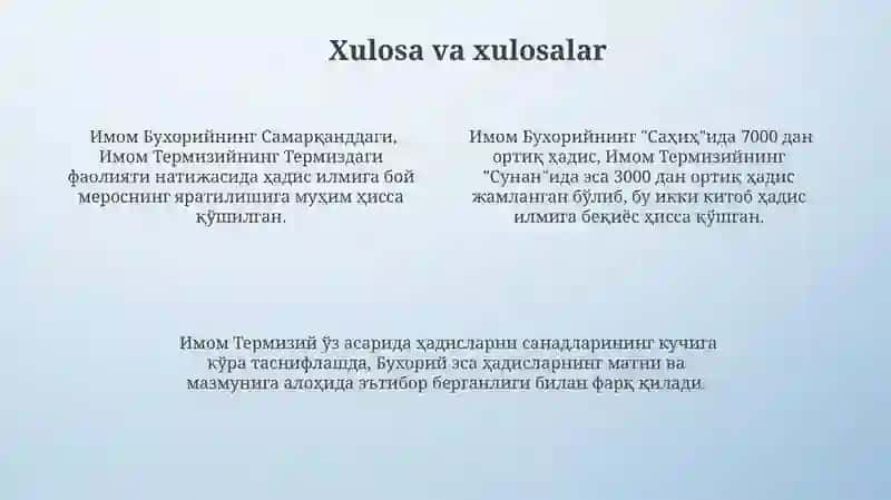 Imom Buxoriy va Imom Termiziyning Hadis Ilmiga qoʻshgan hissalarini qiyosiy tahlili 4
