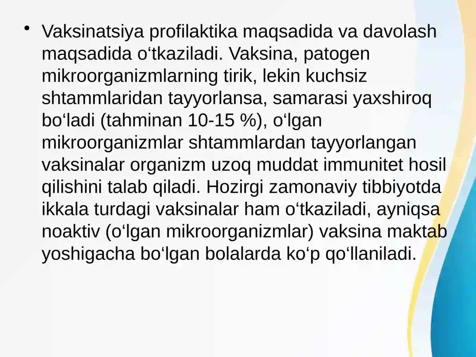 Profilaktik emalsh, vaktsina turlari, vaktsinatsiya va revaktsinatsiya 4