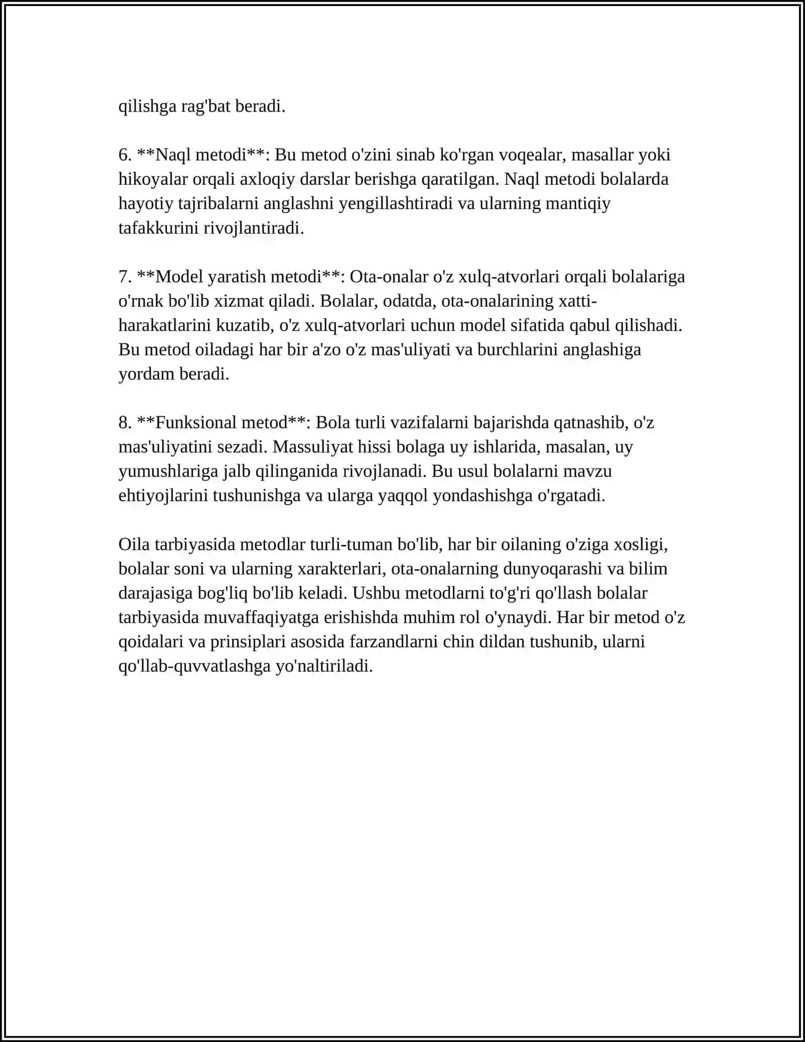 OILA TARBIYASI METODLARI SHAKLLARI VA VOSITALARI 4