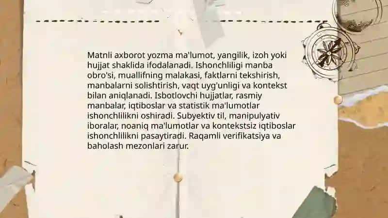 Axborot turlari va ishonchliligi Shahribonu 4