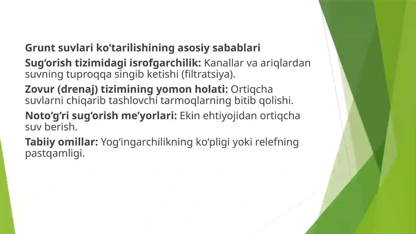 Grunt suvlari sathini ko'tarilishi va tuproq unumdorligiga ta'siri 4