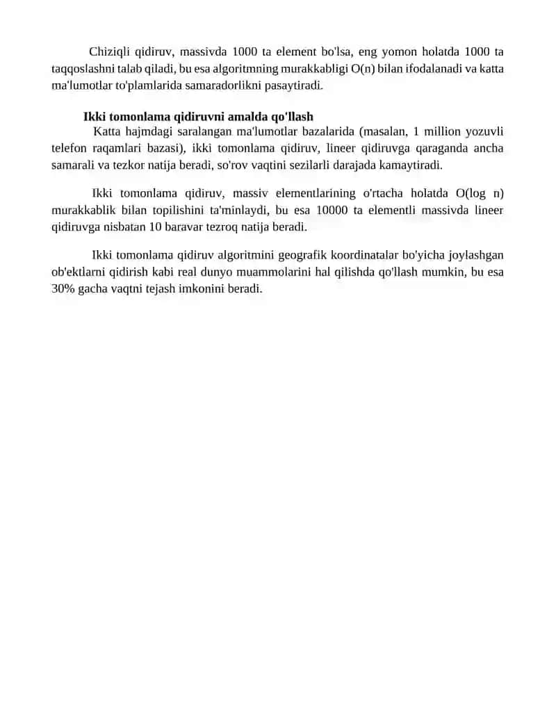 Chiziqli va ikkilik qidiruv algoritmlarini amalda qo'llash 4