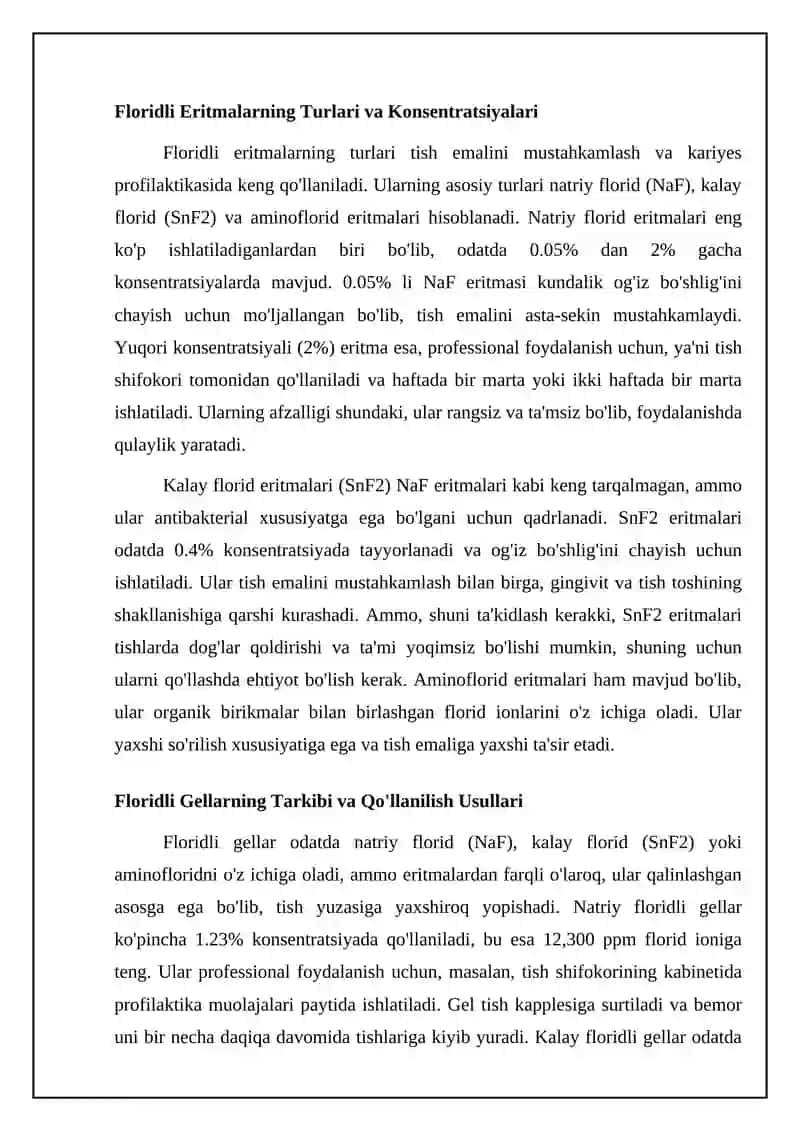 Karies profilaktikasi ftor saqlovchi priparatlar qo'llash usullari ftor saqlovchi eritma va gellar 4