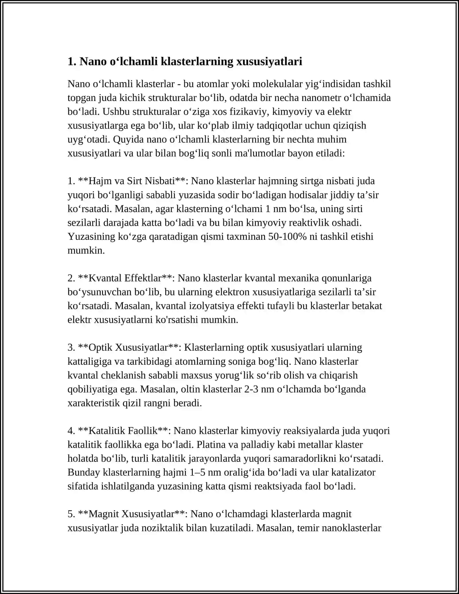 NANO O‘LCHAMLI KLASTERLAR VA KRISTALLAR. NANO TEXNOLOGIYA 4