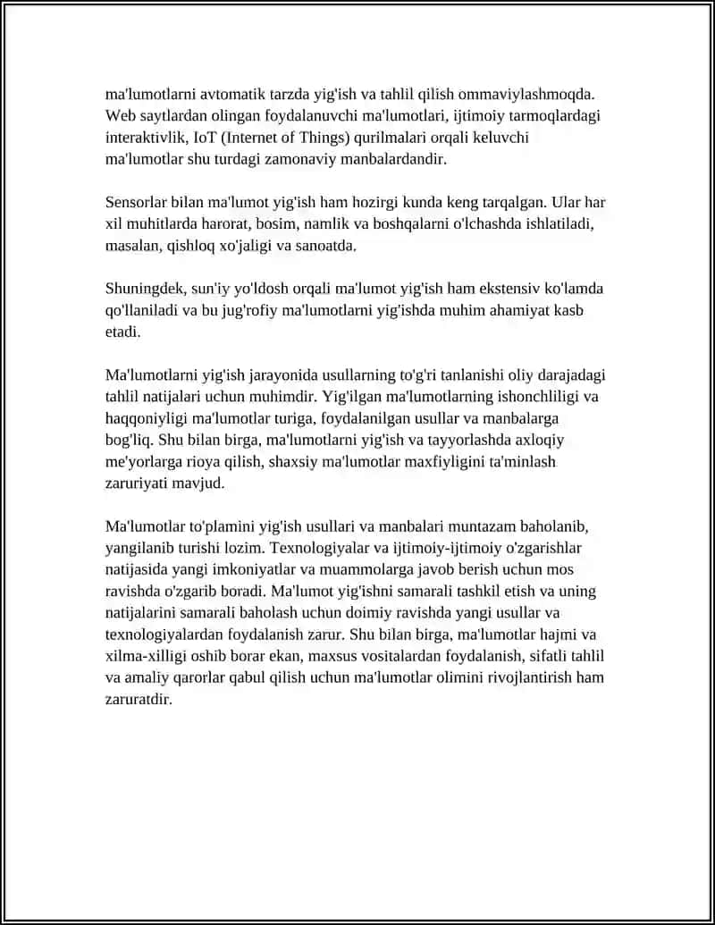 MA'LUMOTLAR TO'PLAMINI TAYYORLASH VA ULARNI BAHOLASH USULLARI 4
