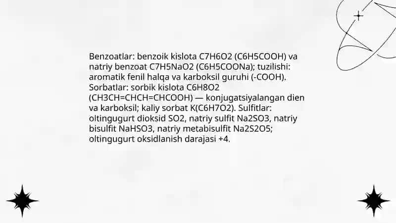 Oziq-ovqat qo'shilmalari va ularning kimyoviy tarkibi 4