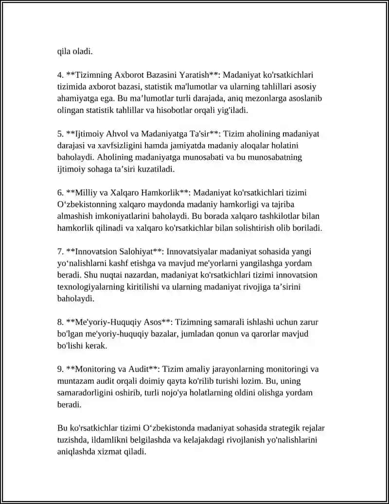 MADANIYAT KOʻRSATKICHLARI TIZIMI OʻZBEKISTON 4