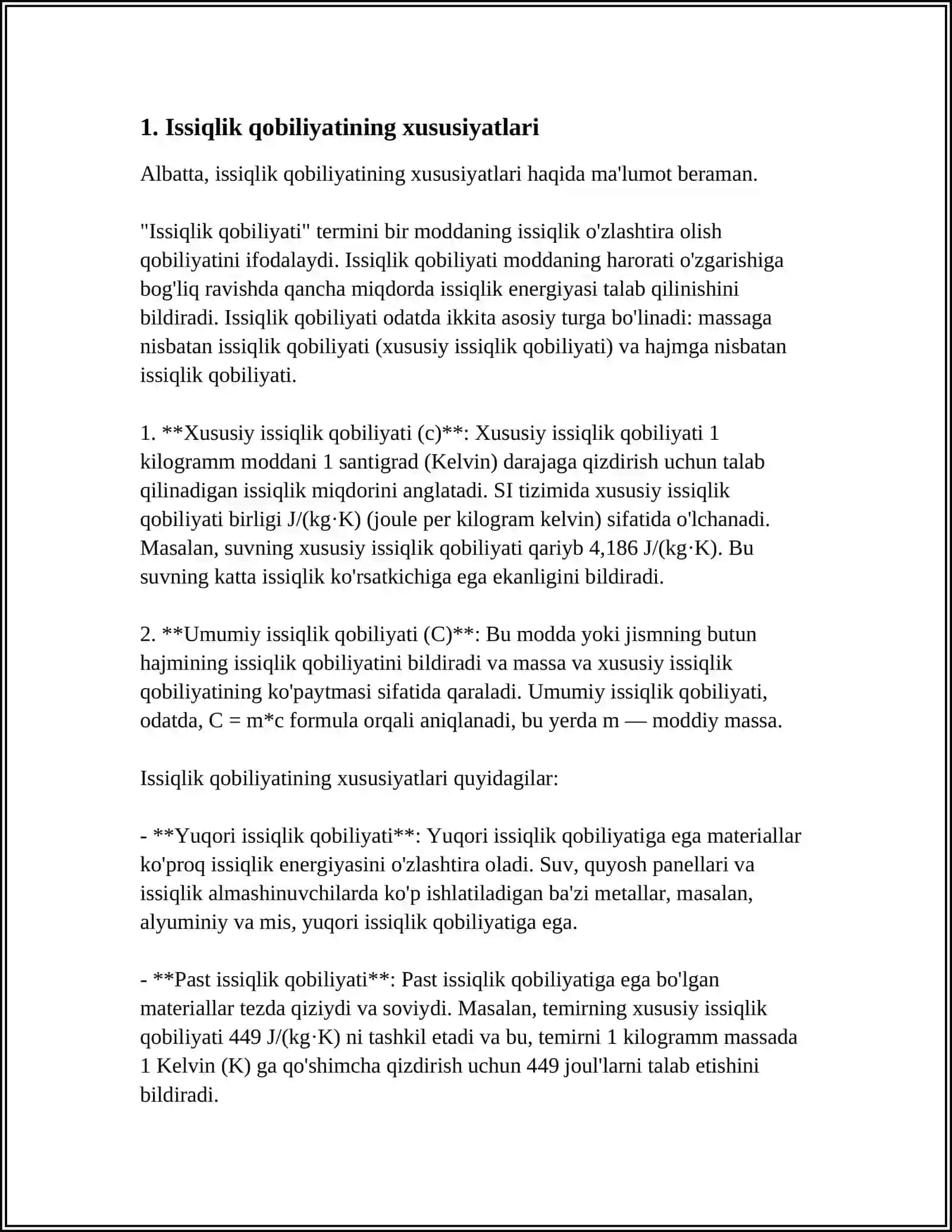ISSIQLIK QOBILIYATINI VIL, CHORAK DAVOMIDA VA KUN DAVOMIDA ÓZGARISHINI ANIQLASH 4