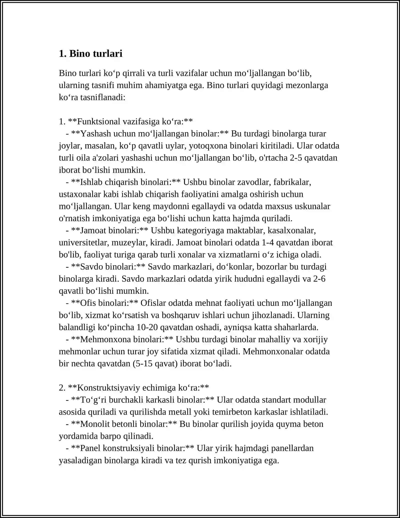 BINO VA INSHOOTLAR TURLARI VA TIZIMI 4