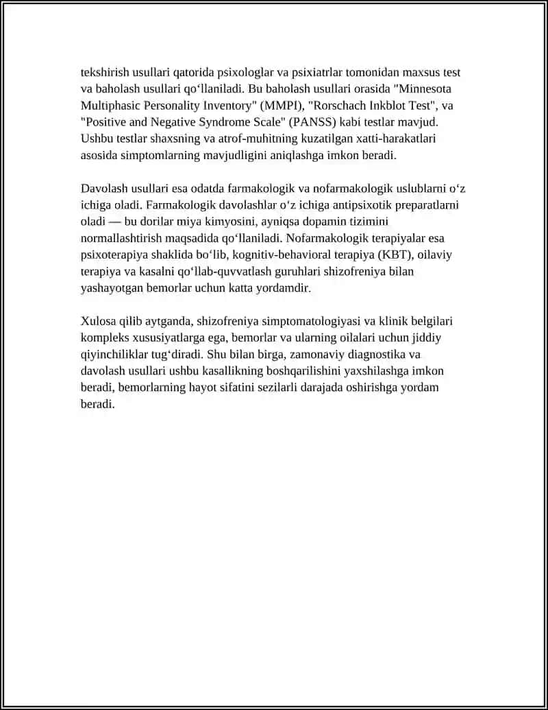 SHIZOFERINIYA KASALIGI KLINIKASI TEKSHIRUV USULLARI DAVOLASH 4