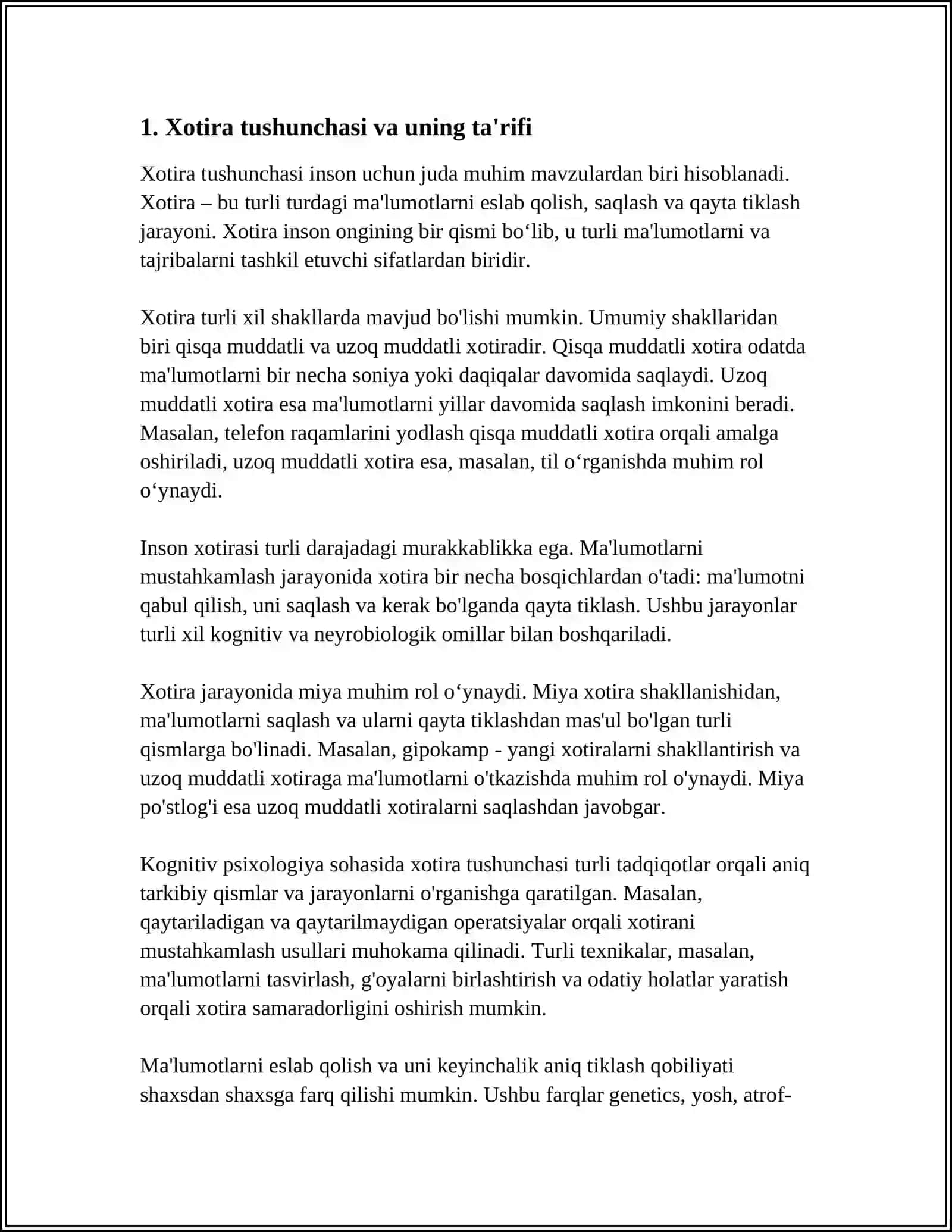 XOTIRA HAQIDA TUSHUNCHA VA UNING NERV-FIZIOLOGIK ASOSI 4