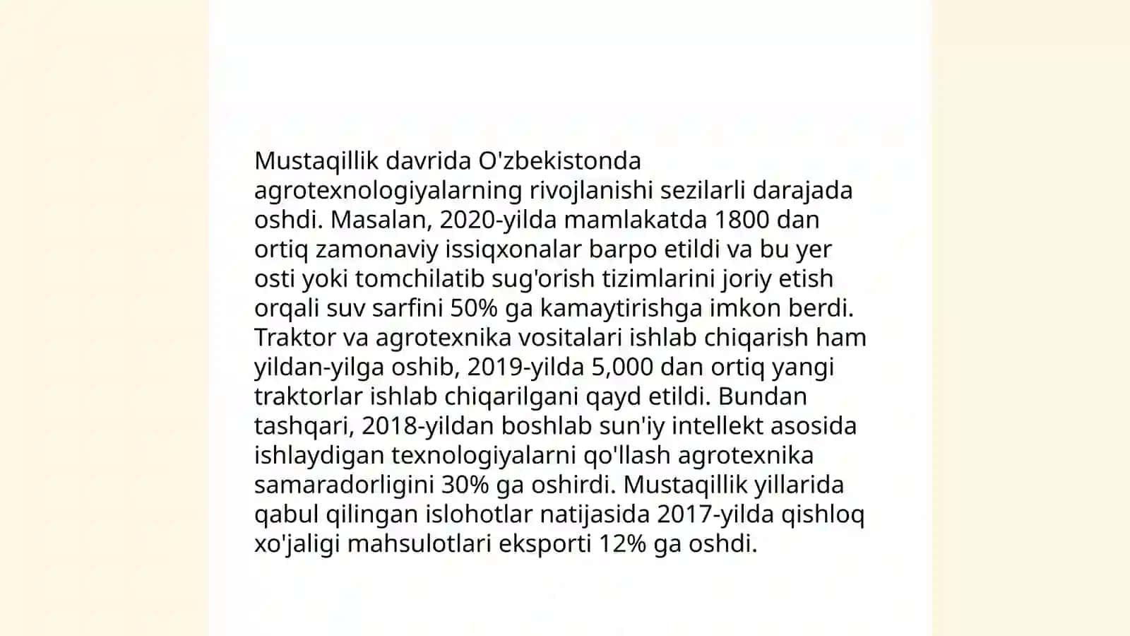 Mustaqillik yillarida qishloq xoʻjaligi va sanoat sohasida oʻzgarishlar 4