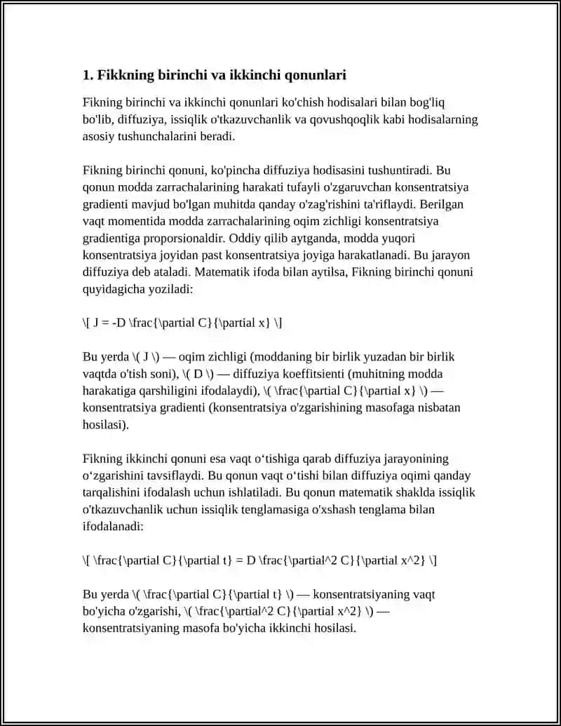 KOCHISH HODISALARI.DIFFUZIYA ISSIQLIK OʻTKAZUVCHANLIK VA QOVUSHQOQLIK 4