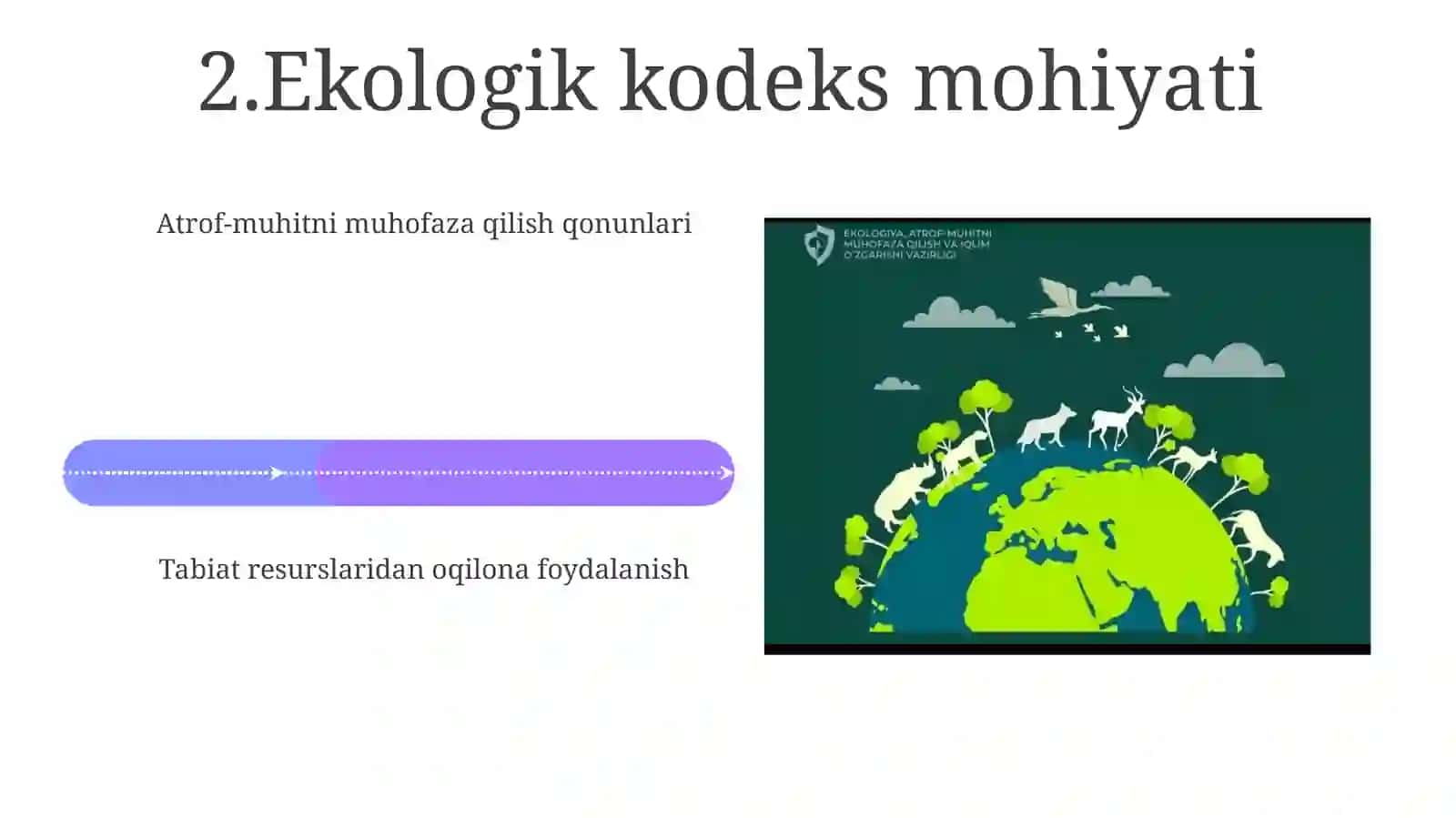O‘zbRes Ekologik kodeksi Ekologik tarbiya boshlang‘ich ta’lim metodlari Biologik xilma-xillikning nazariyasoslari 4