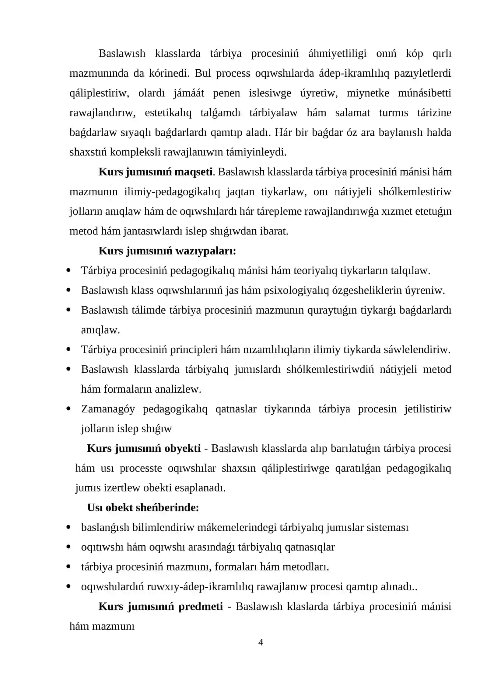 Baslawısh klaslarda tárbiya procesiniń mánisi hám mazmunı 4