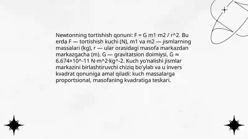 Butun olam tortishish qonunining mazmuni 4