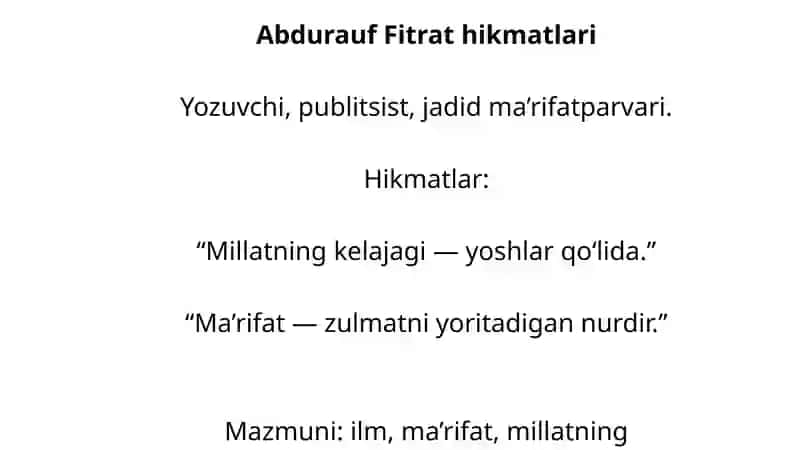 OʻZBEK MILLIY YOZUVCHILARI VA DONISHMANDLARNING HIKMATLI SOʻZLARI 4