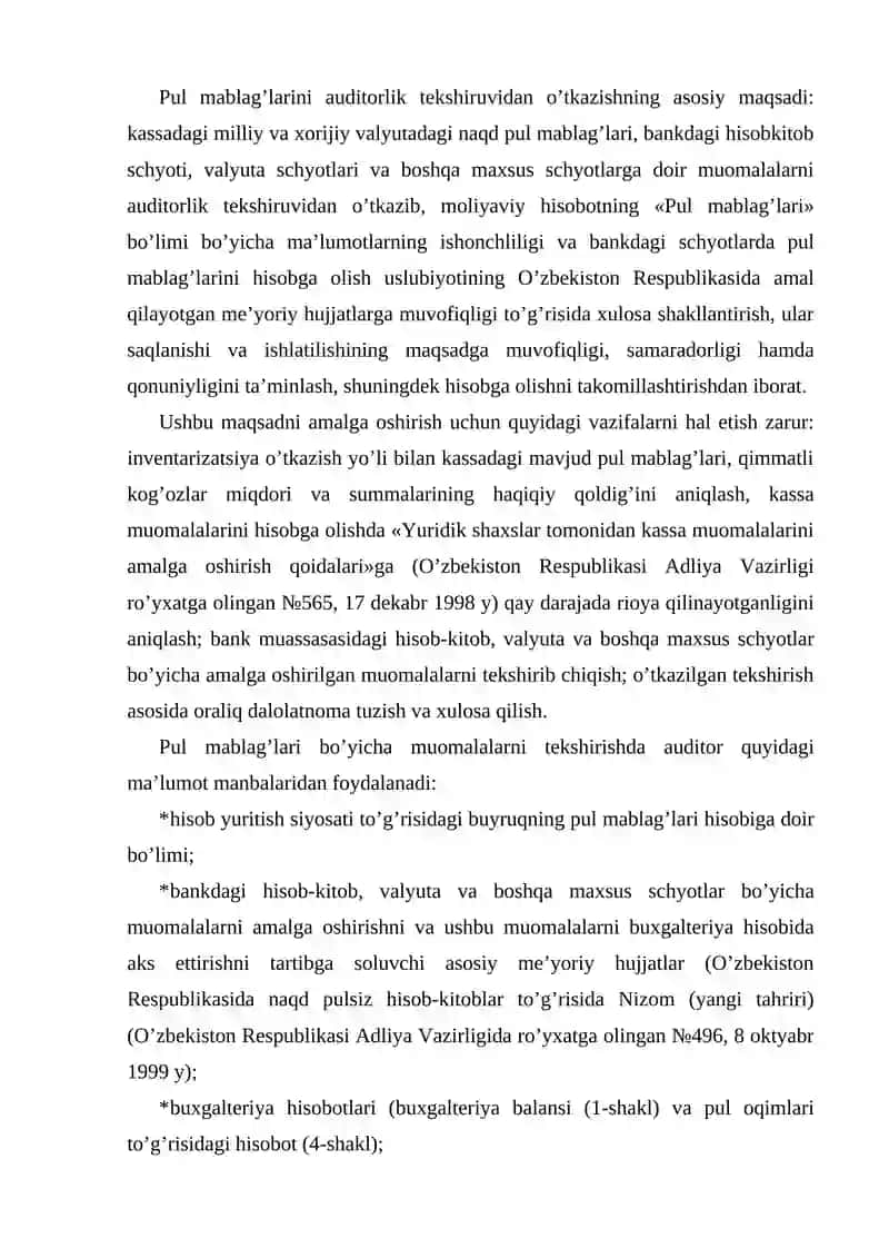 Bankning maxsus schyotlaridagi pul mablag‘larini hisobga olish 4