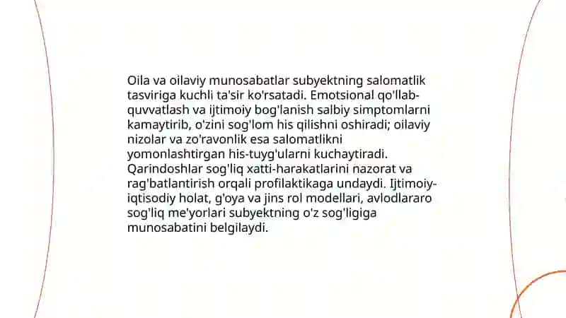 Turli hayotiy sharoitlarda subyektning o'z salomatligiga munosabati ifodalanishining ijtimoiy-psixologik xususiyatari. 4