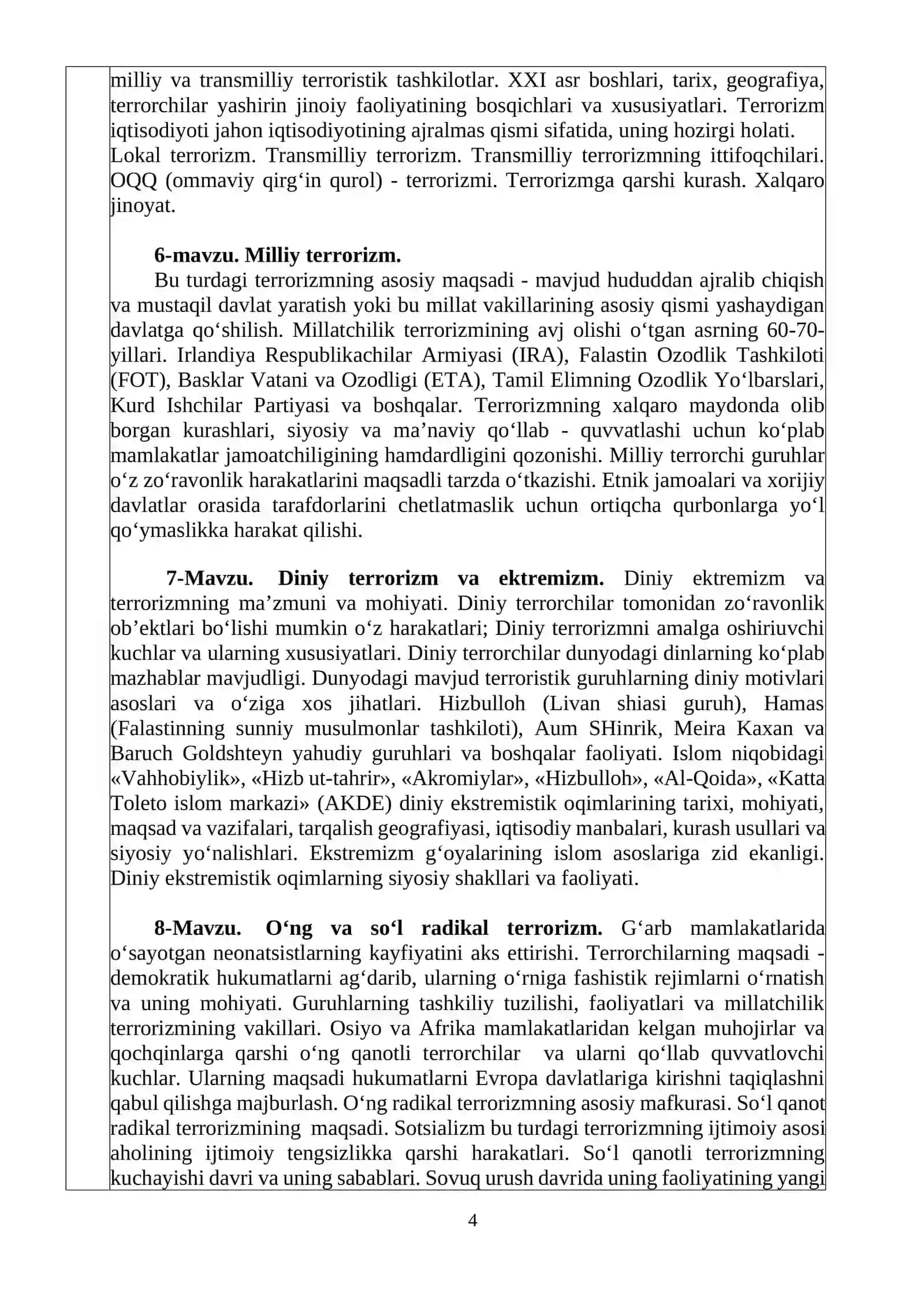 Ekstremizm va terrorizm: genezisi va tahdidi 4