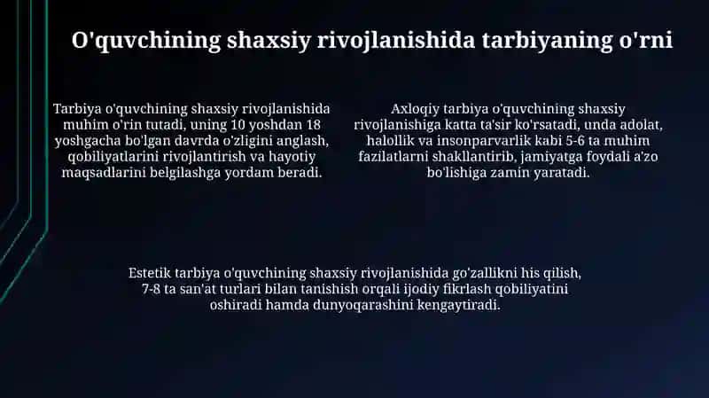 Oʻquvchini fuqarolik,mafkuraviy, maʼnaviy va estetik tarbiyasi 4