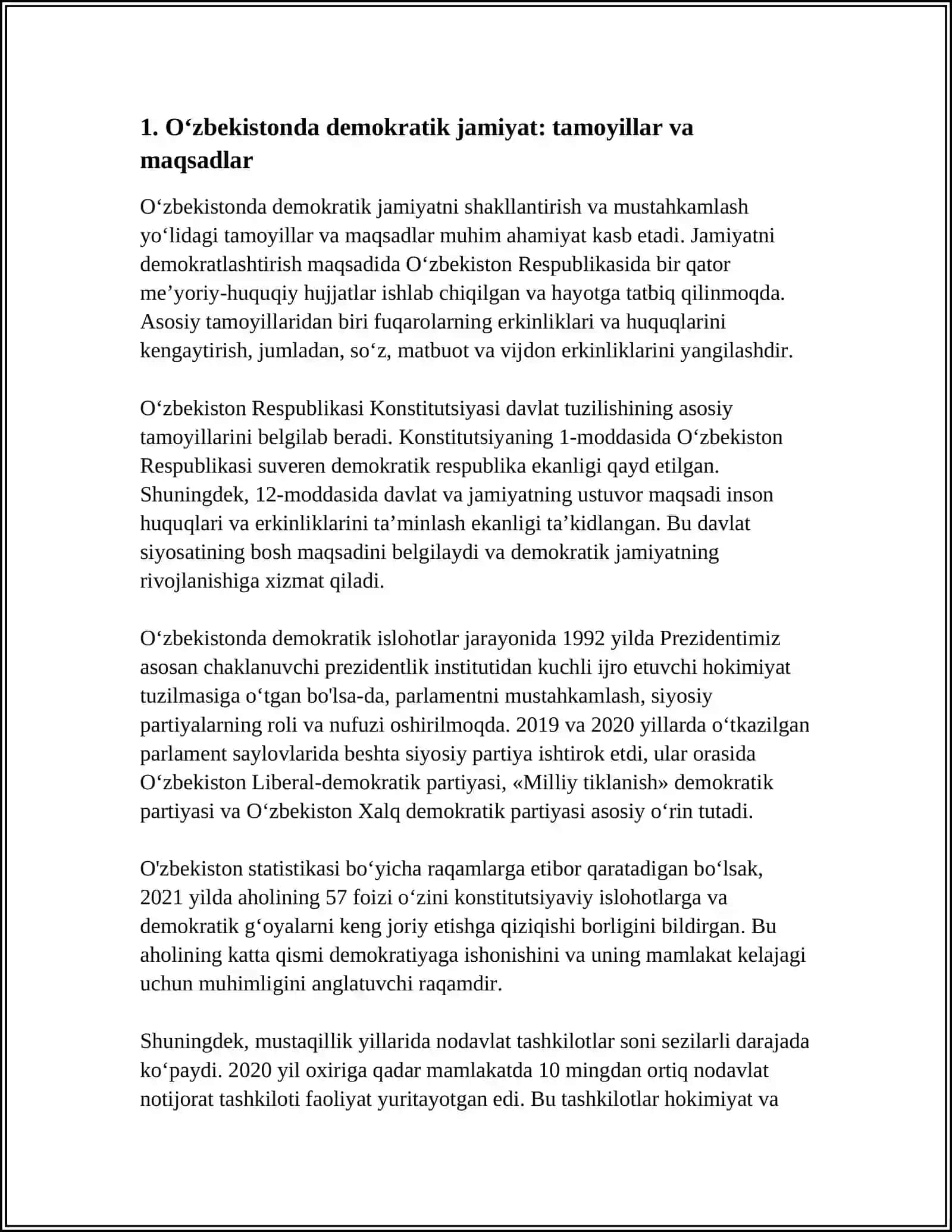 O‘ZBEKISTONDA DEMOKRATIK,FUQAROLIK JAMIYATI ASOSLARINING SHAKLLANISHI,AMALGA OSHIRILGAN ISLOHOTLAR 4