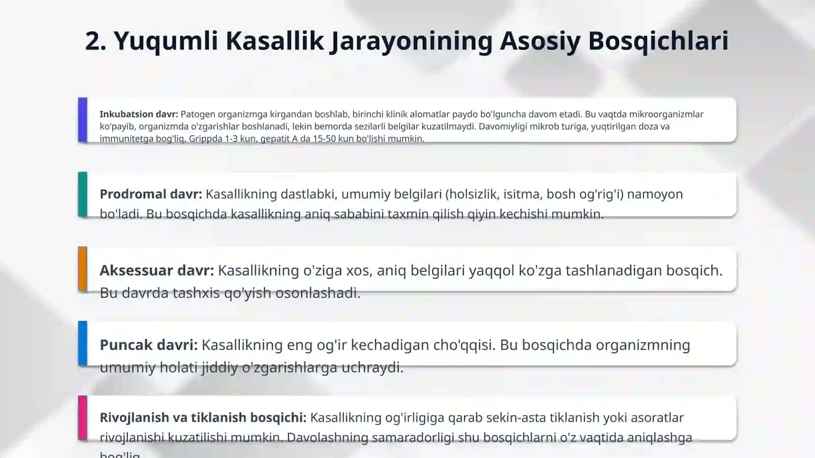 Yuqumli kasalliklar, yuqumli kasalliklar jarayonlari. Yuqumli kasalliklarga mikrobiologik tashxis qoʻyish usullari 4