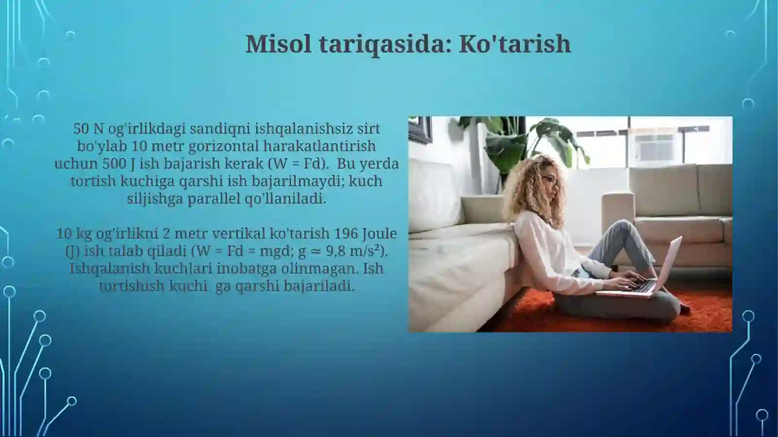 Jismniko‘tarishdavashumasofagagorizantalko‘chirishdabajarilganishnihisoblash 4
