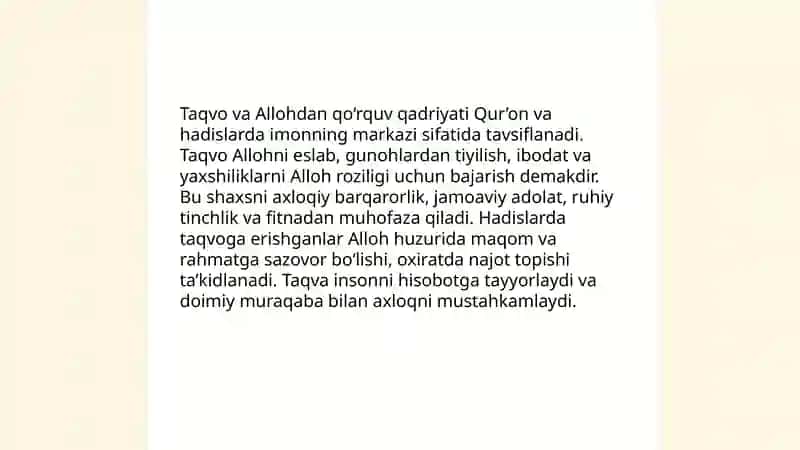 Quroni karim hadislaridagi qadryatlar 4