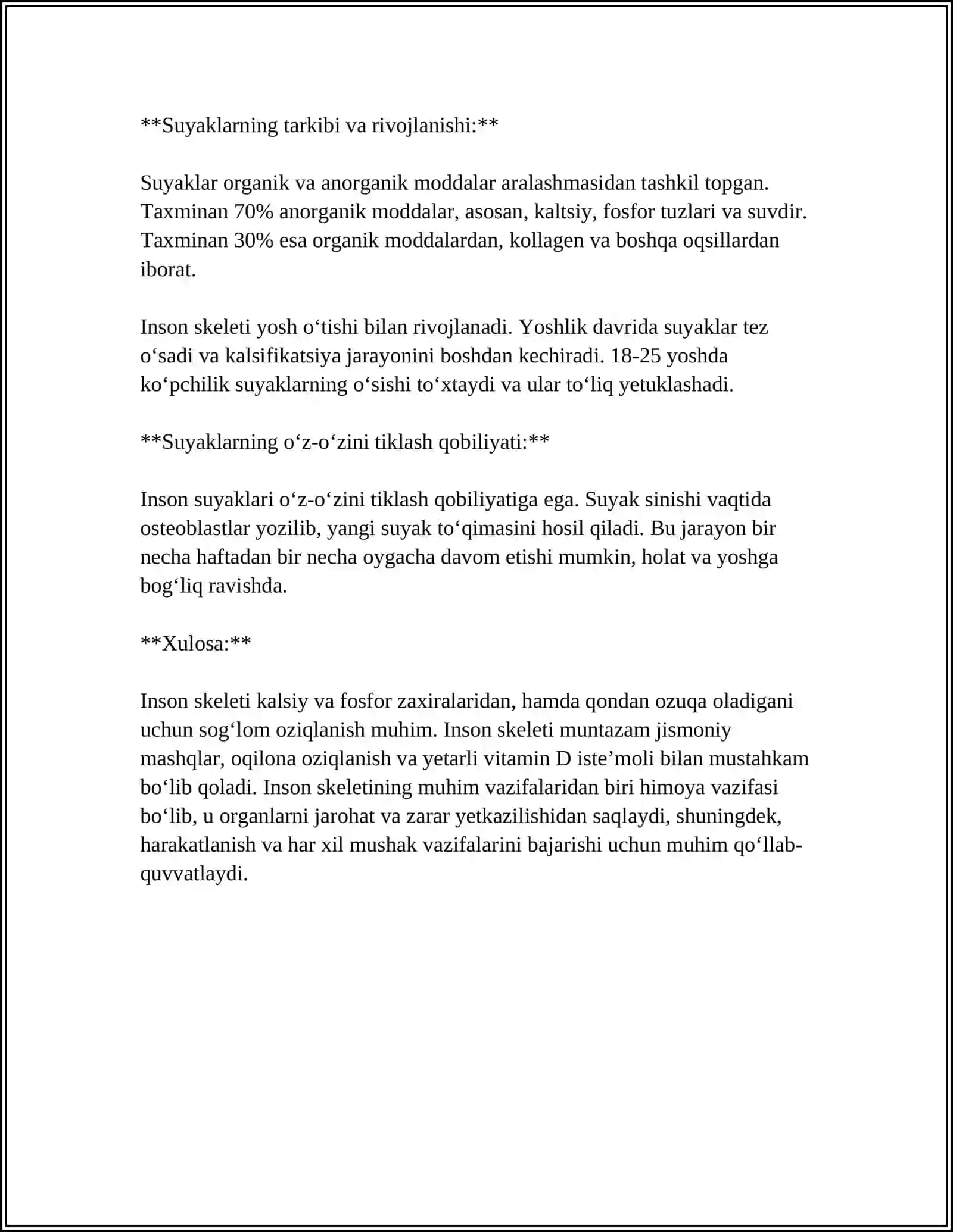 INSON SKELET SUYAKLARINING ONTOGENEZI. QOʻSHIMCHA SKELET SUYAKLARINING RIVOJLANISHI 4