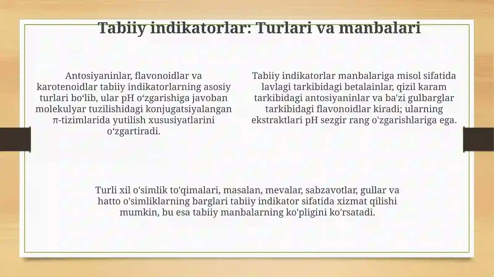 Tabiy inzikatorlar yordamida kislota va asoslarni aniqlaymiz 4