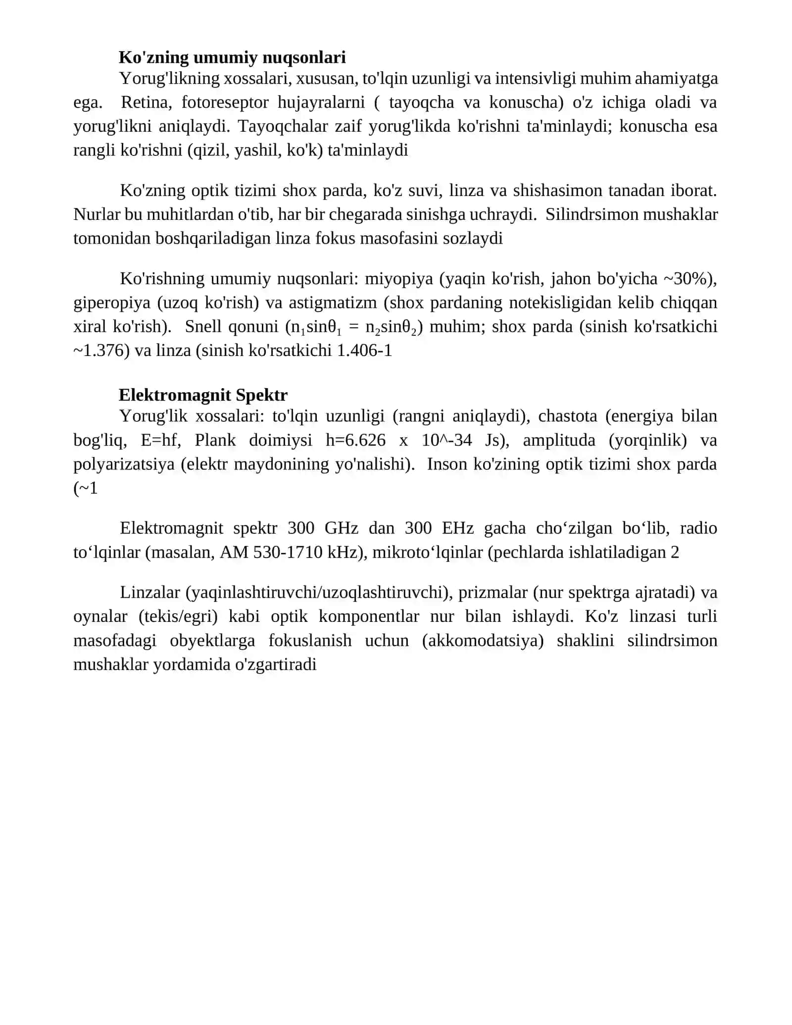 Optika. Yorug'likning xossalari. Ko'zning optik tizimi 4