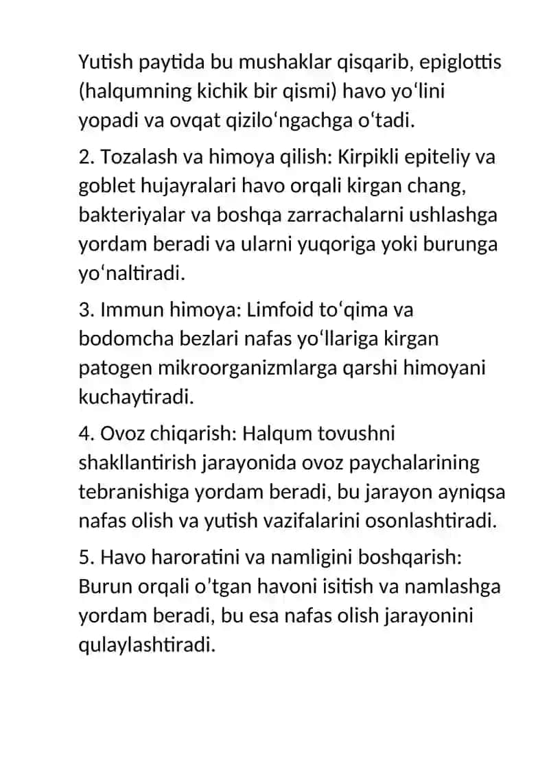 Nafas olish tizimi azolarining qiyosiy gistologik 4