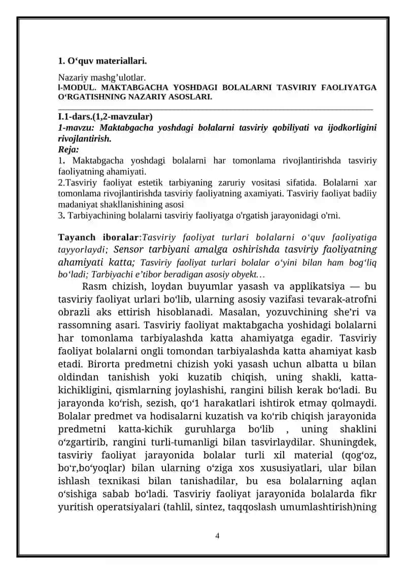 Tasviriy Faoliyatga O‘rgatish 4