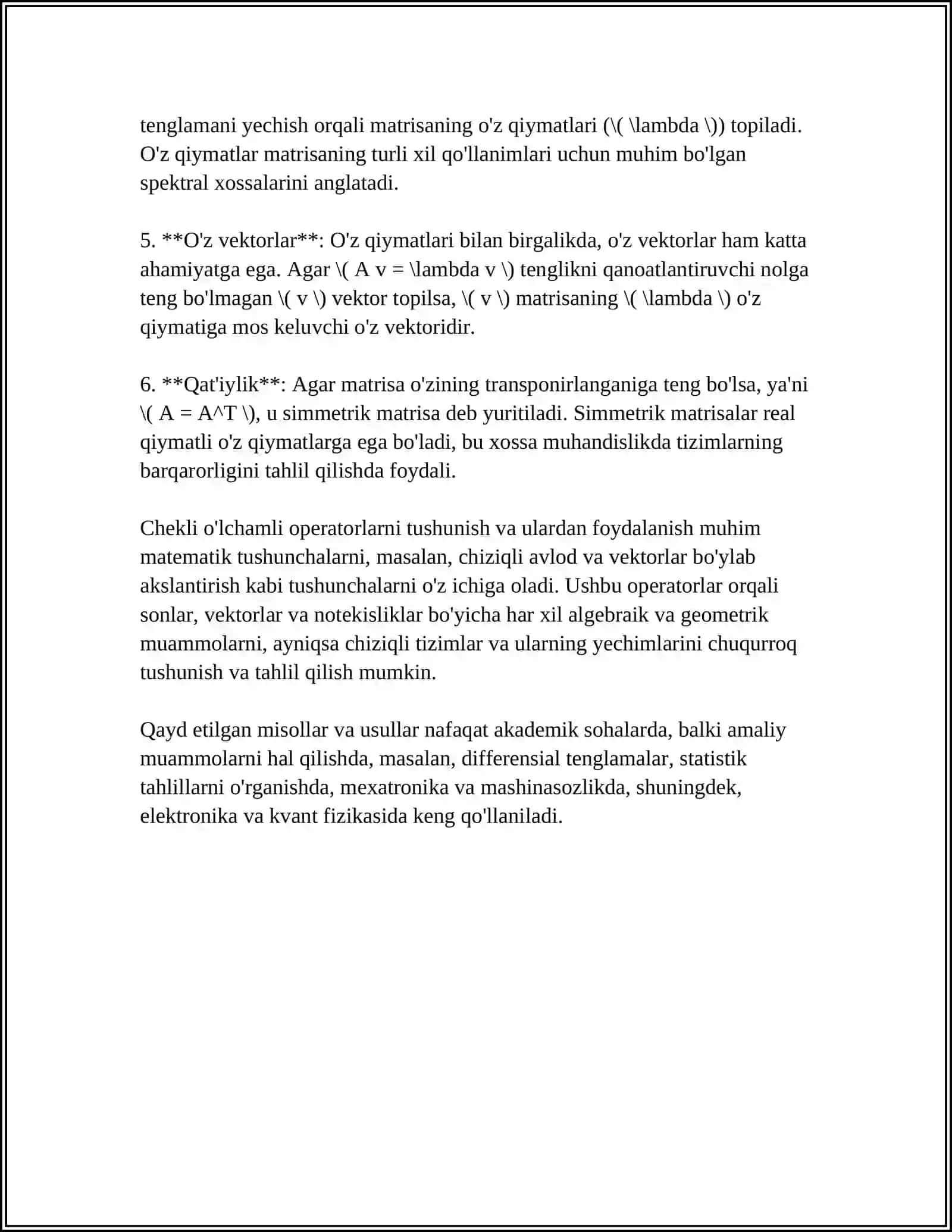 MUSTAQIL ISH Mavzu: CHEKLI OʼLCHAMLI APERATORLAR 4