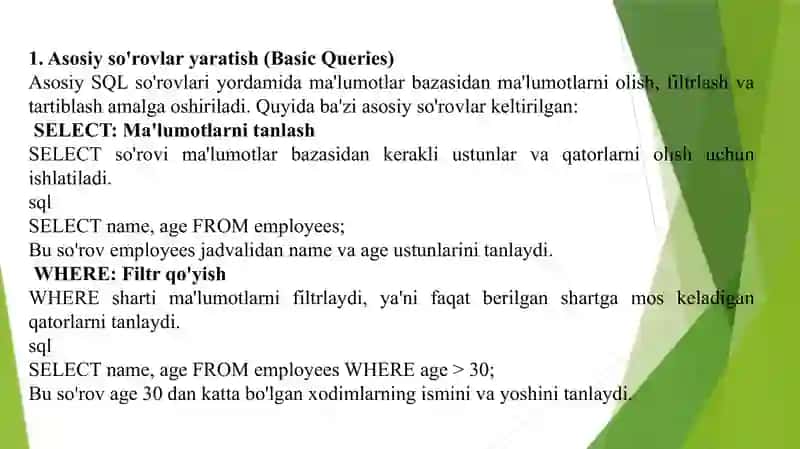 SQL yordamida sorovlar hosil qilish 4
