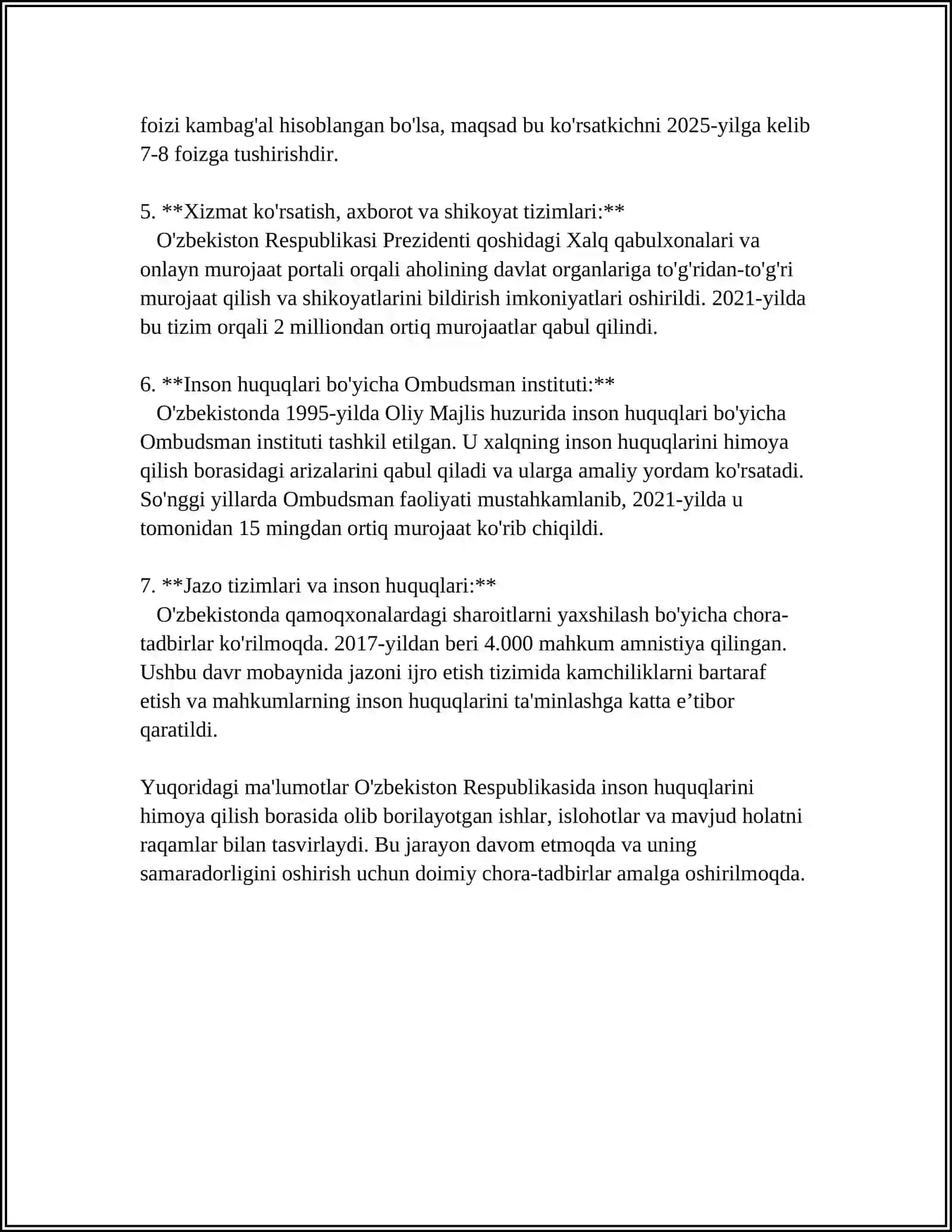 O'ZBEKISTONDA INSON HUQUQLARIGA QARATILGAN E'TIROF 4