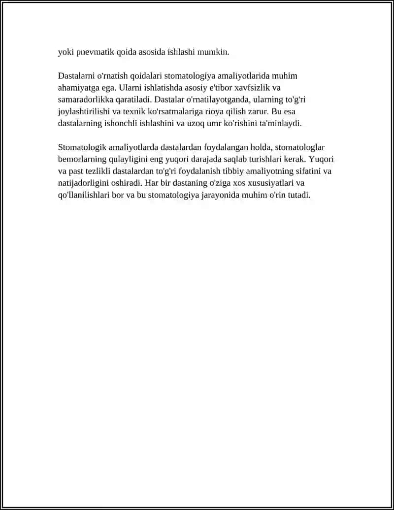 STOMATOLOGIK QURILMALAR STOMATOLOGIYADA QOʻLLANILADIGAN DASTALAR VA NAKONECHNIKLAR ULARNI OʻRNATISH QOIDALARI 4
