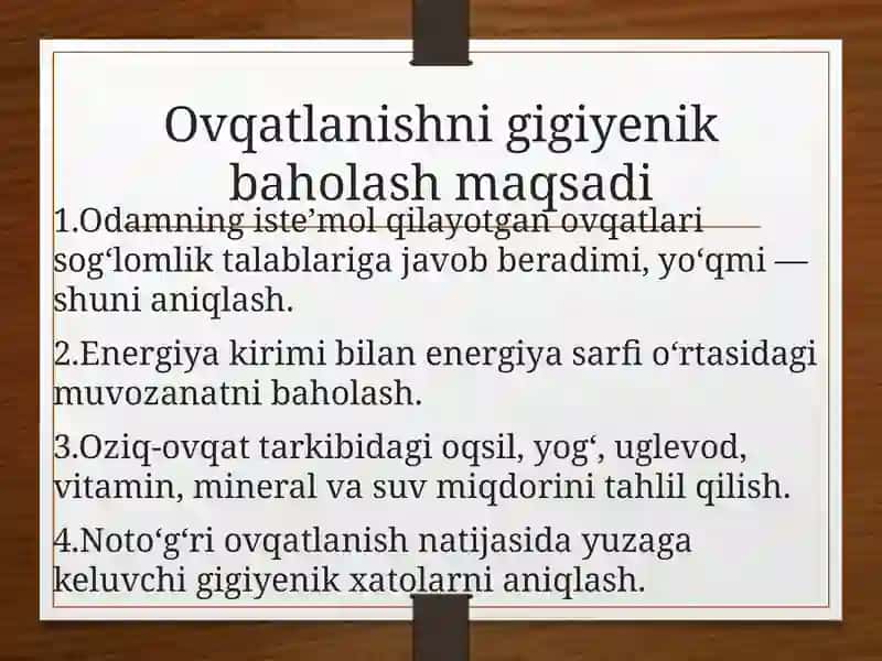 Ovqatlanisni gigienik baxolash 4