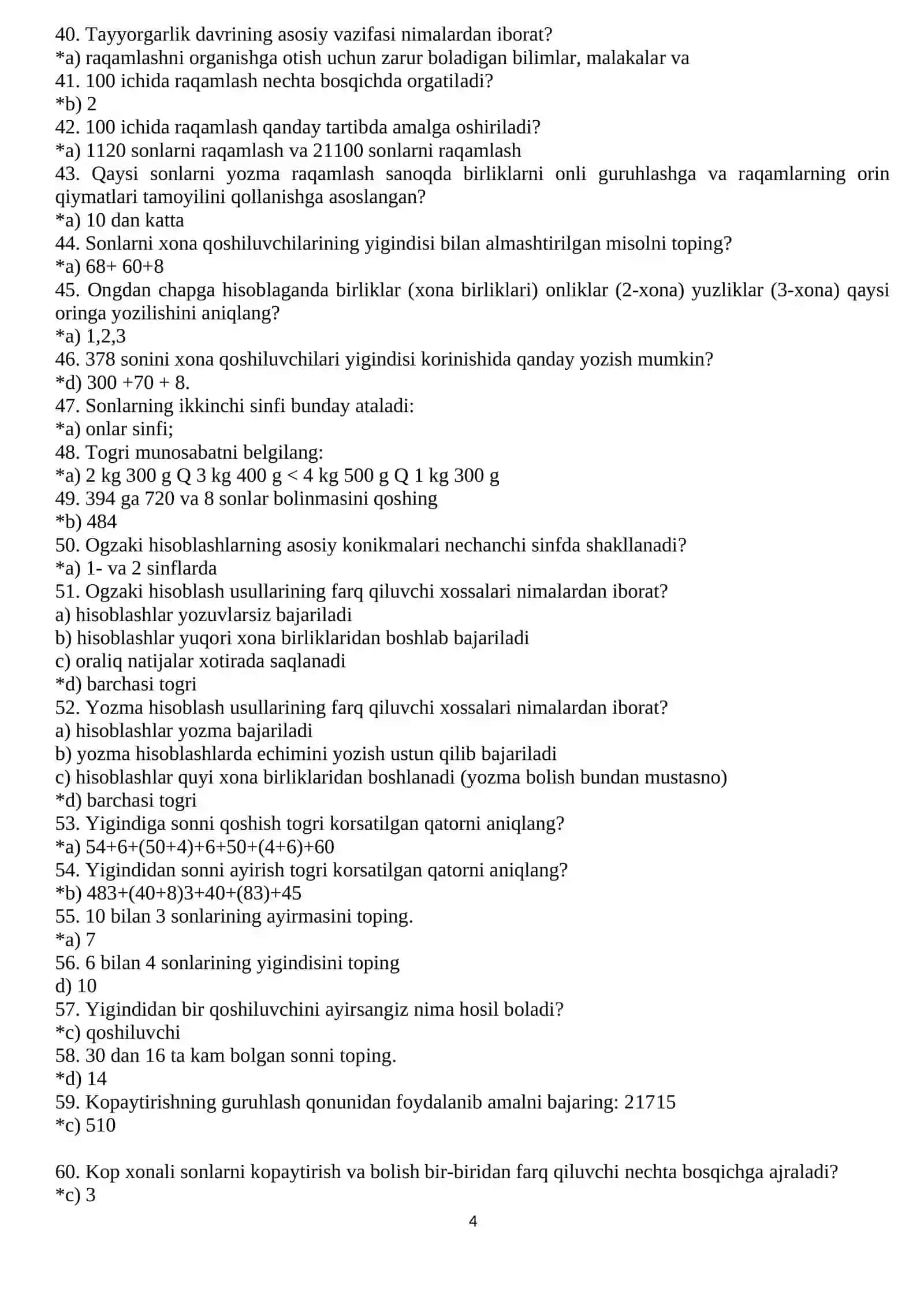 Boshlang`ich ta`lim fanlari bo`yicha testlar to`plami 4