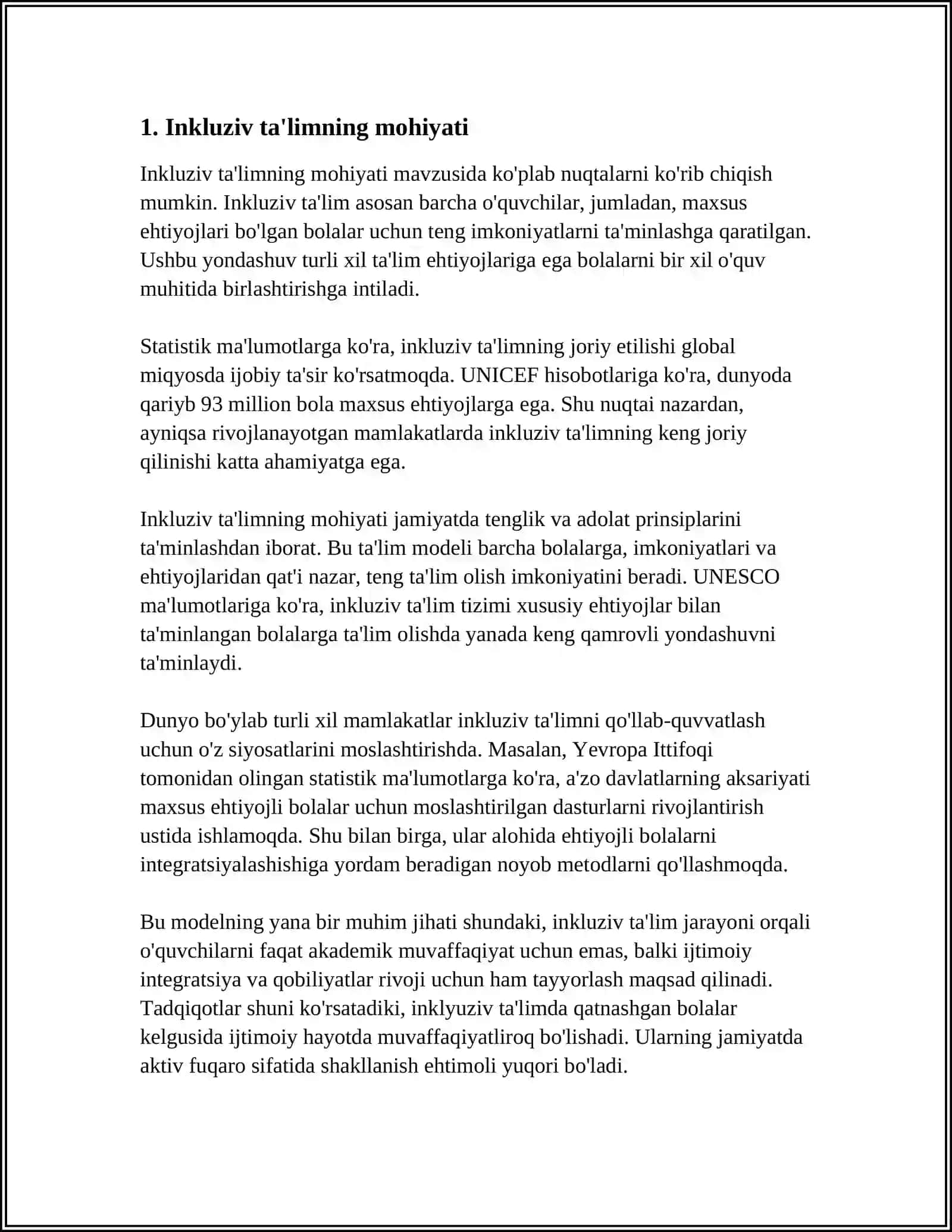INKLYUZIV VA BIRGALIKDA OʻQITISH:ULARNING ASOSIY VAZIFALARINI ASOSLASH 4