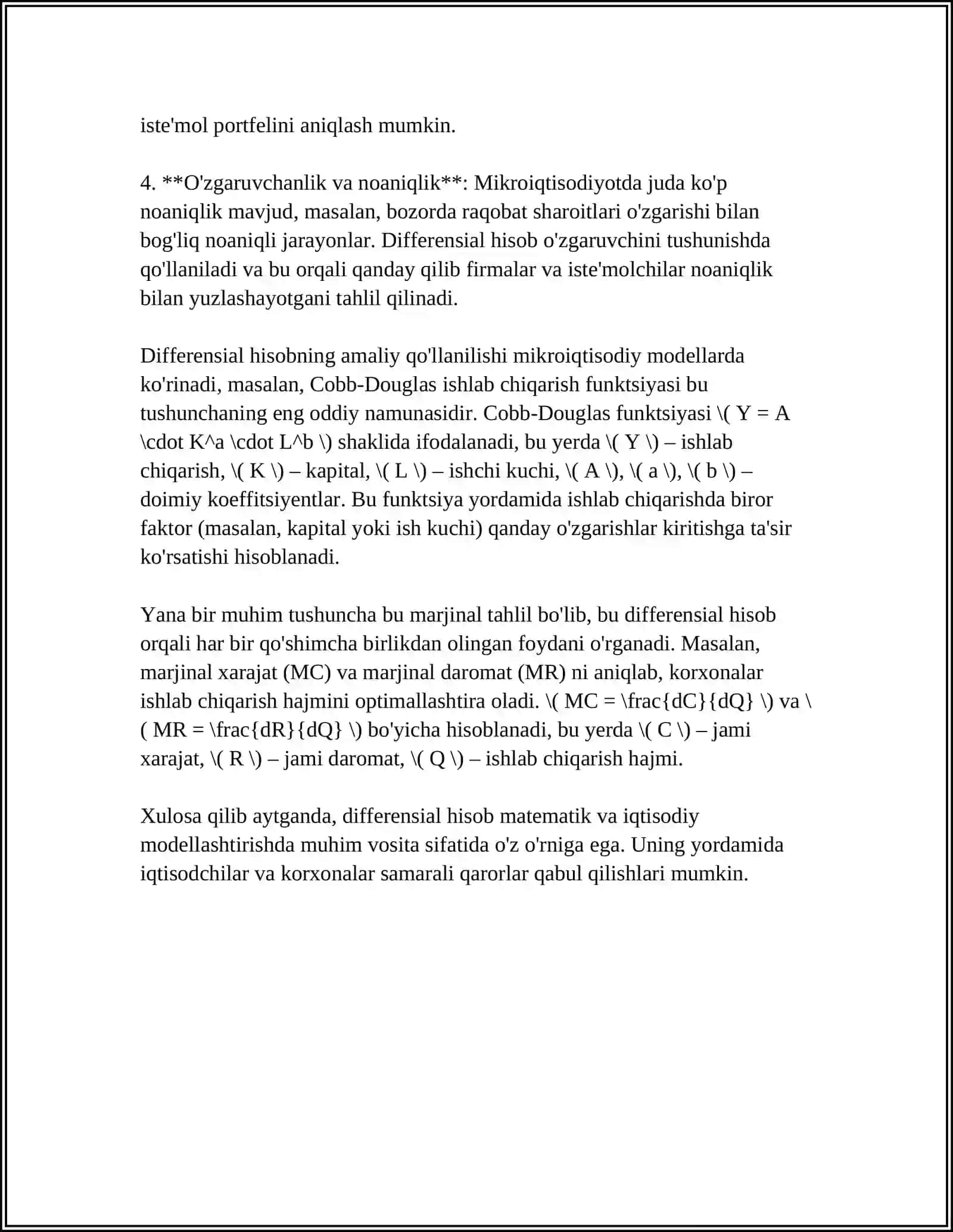 MIKROIQTISODIYOT VA MAKROIQTISODIYOTDA DIFFERENSIAL HISOB TADBIQLARI 4