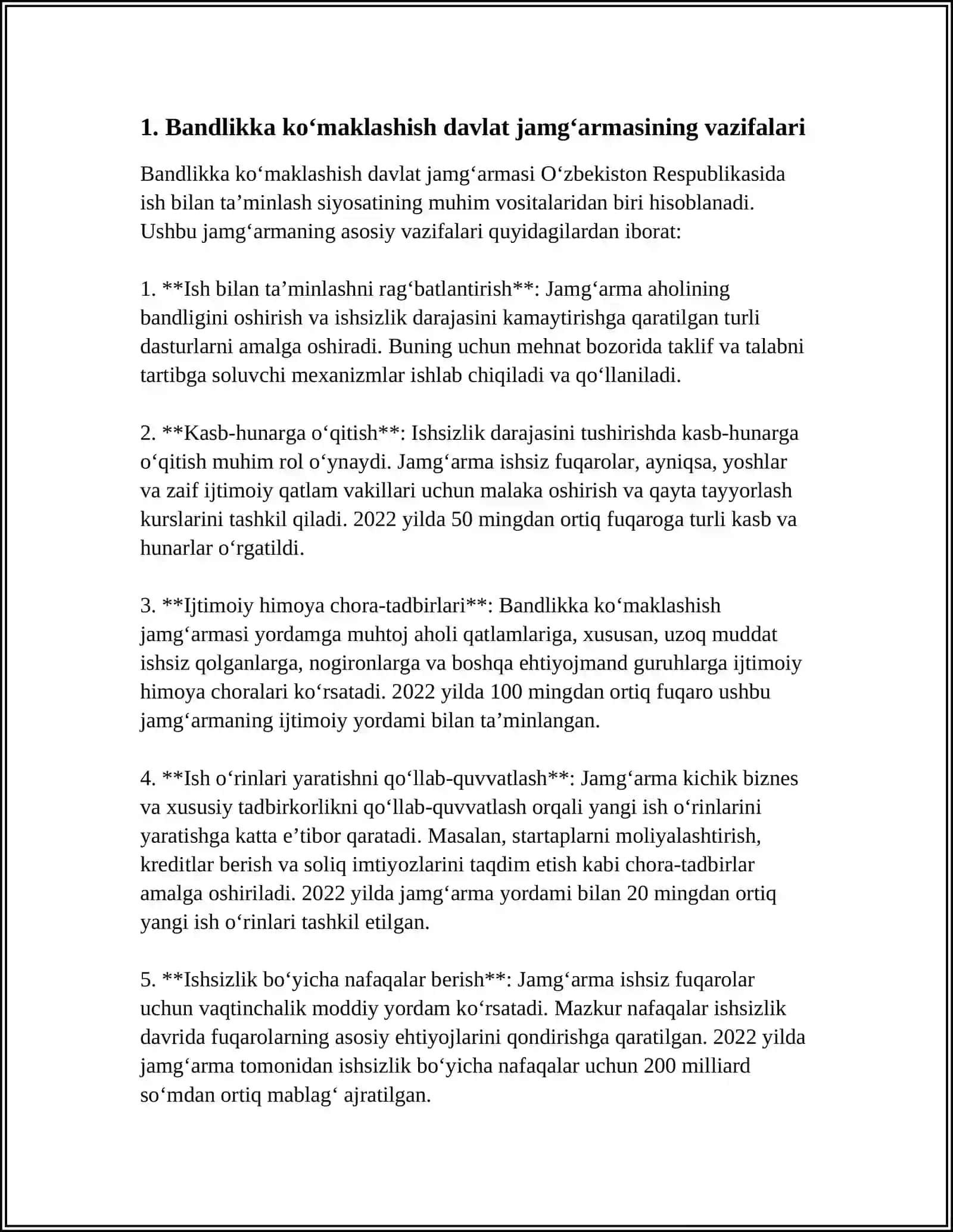 OʻZBEKISTON RESPUBLIKASI BANDLIK VA MEHNAT MUNOSABATLARI VAZIRLIGI HUZURIDAGI BANDLIKKA KOʻMAKLASHISH DAVLAT JAMGʻARMASI 4